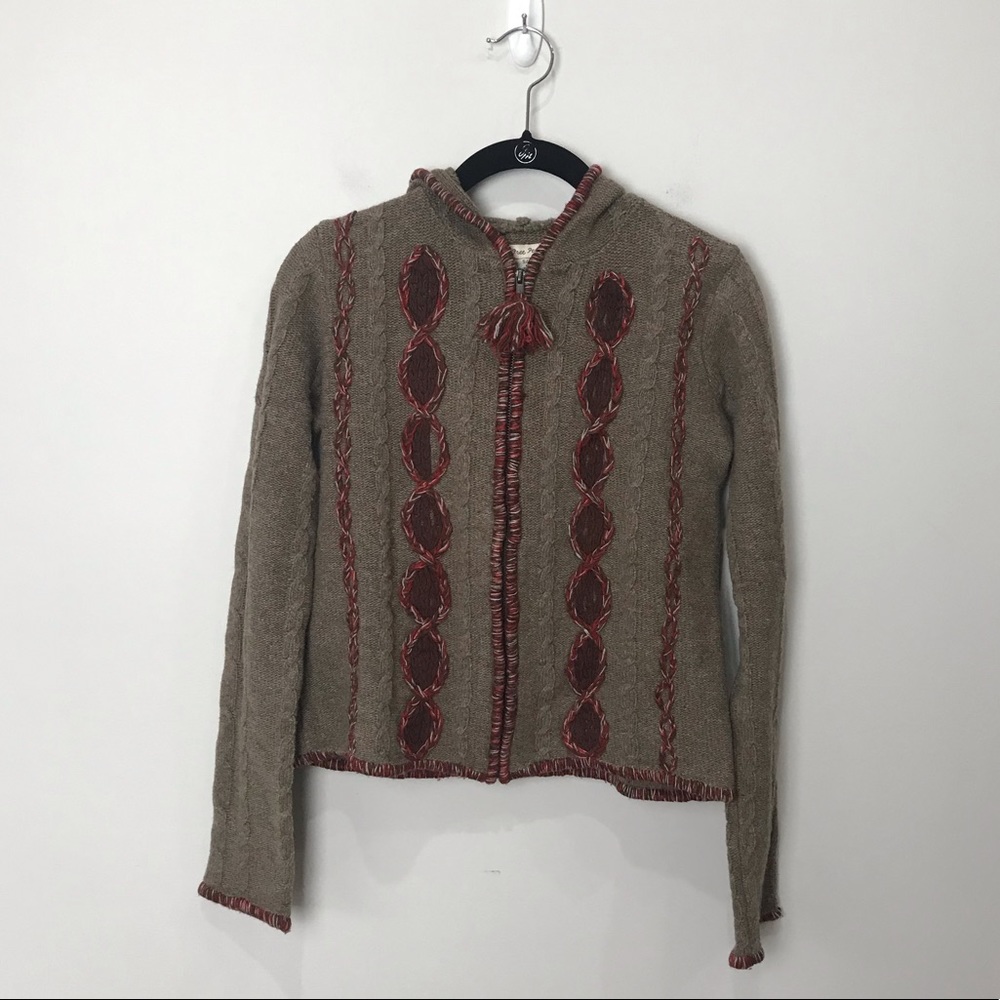 Free People brown wool hooded zip up sweater Small